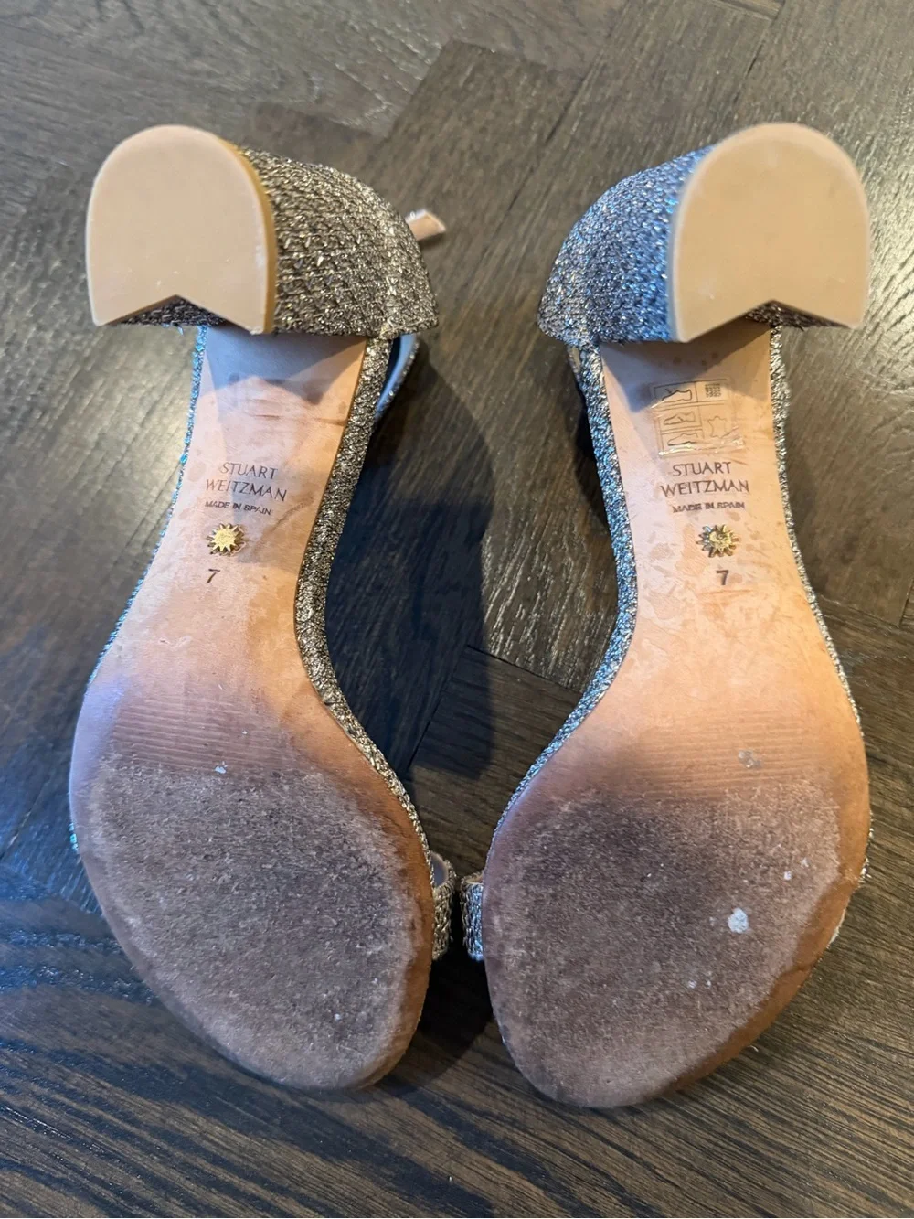 Stuart Weitzman Ankle-Strap Block Heel Sandals - Silver